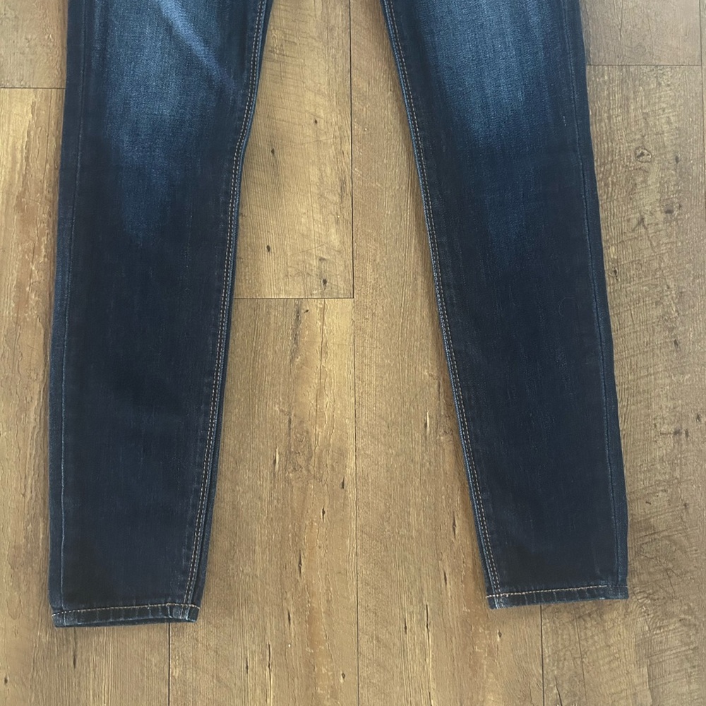 Express Distressed Skinny Jeans Dark Wash Mid Rise Stretch Denim Size 0R - Picture 5 of 10